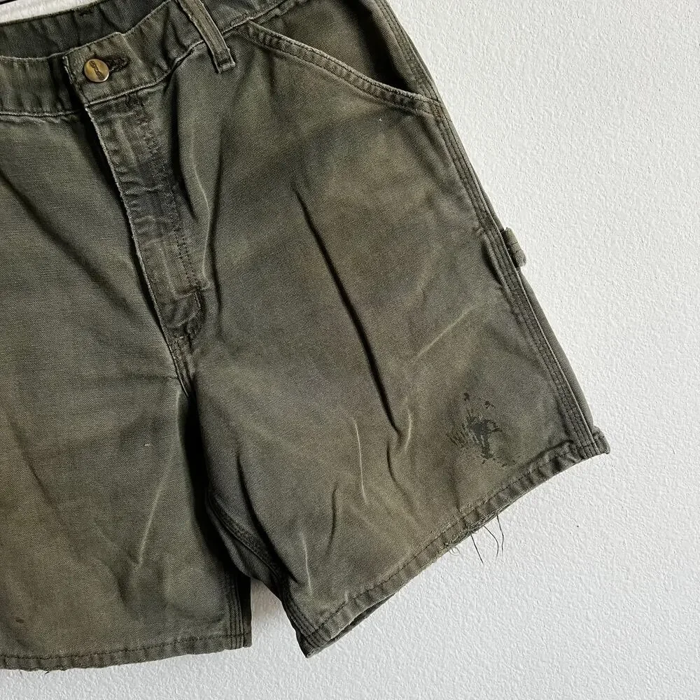 Carhartt WU1966 green faded work wear carpenter shorts
